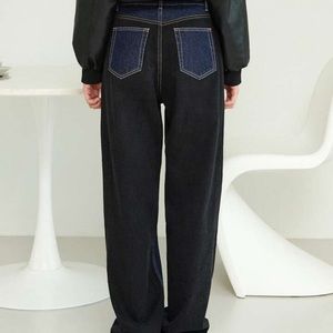 Two tone straight leg jeans